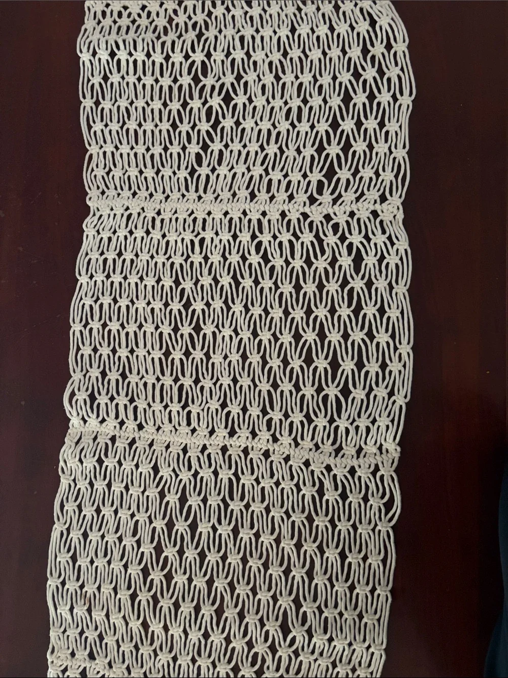 Handmade Macramé Table Runner Boho Cotton Fringe Natural Ivory Knotted Decor